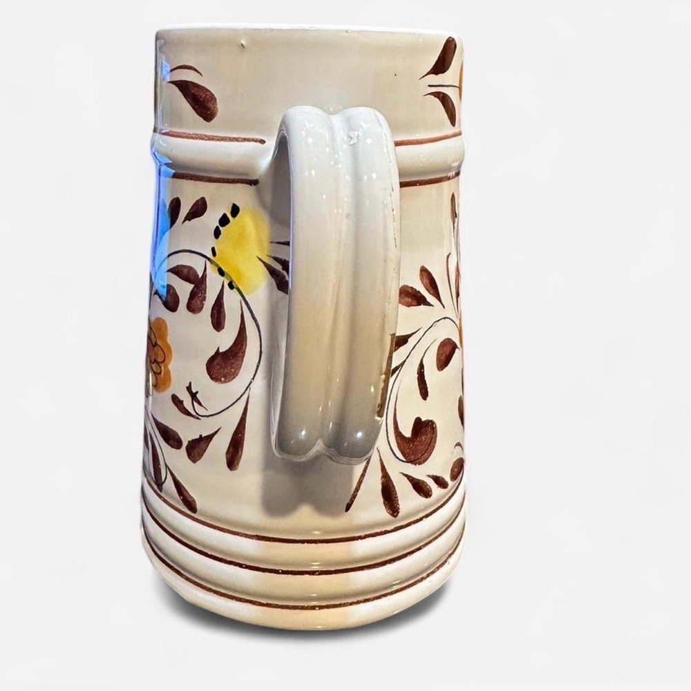 Vintage Italian Hand Painted Rooster Floral Pottery Pitcher Folk Art Style - Picture 4 of 9